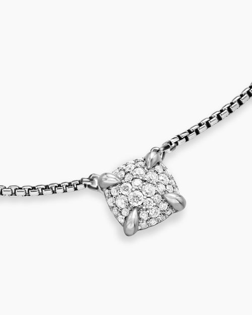 Womens Petite Chatelaine® Pendant Necklace in Sterling Silver with Pavé Diamonds, 7mm