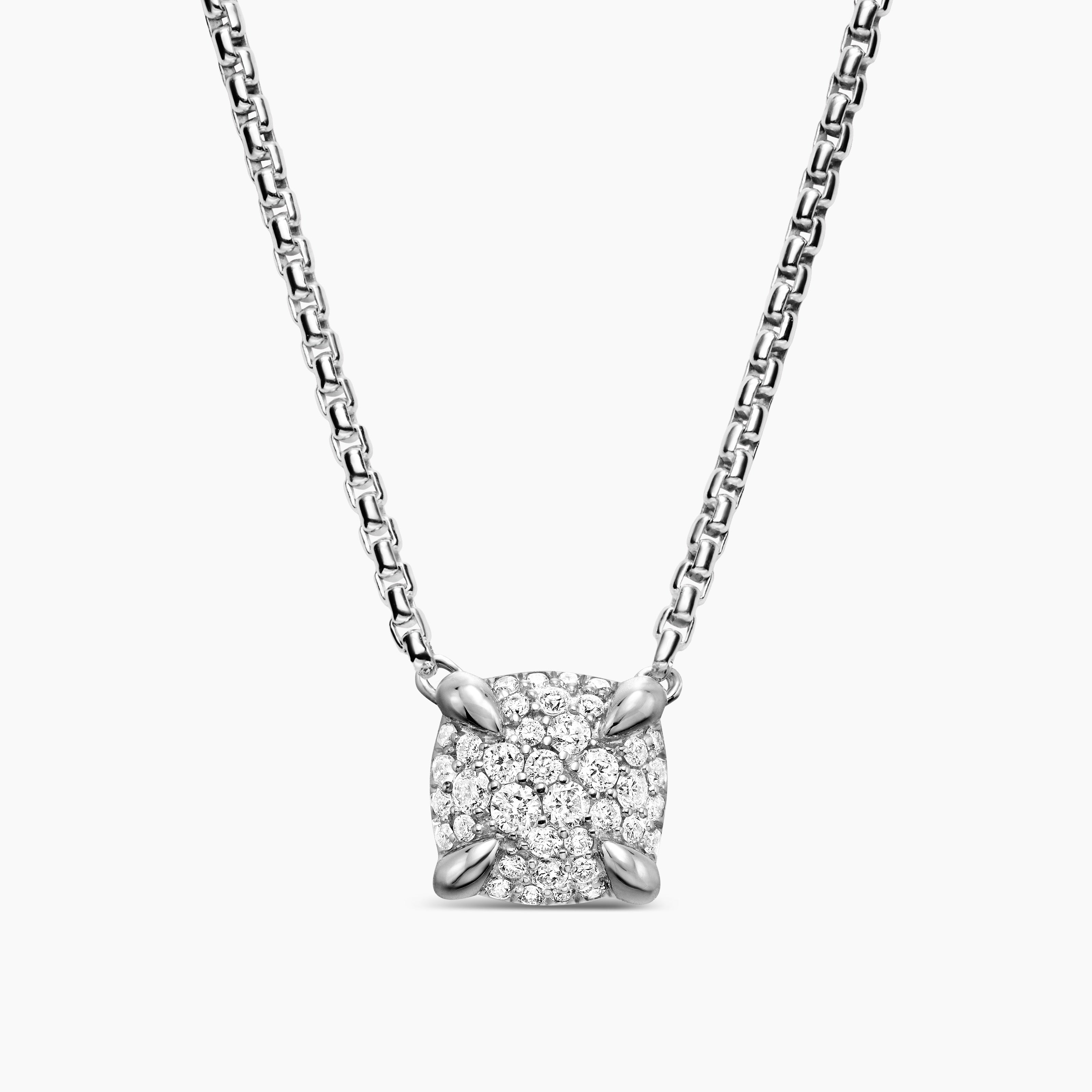 Womens Petite Chatelaine&reg; Pendant Necklace in Sterling Silver with Pav&eacute; Diamonds, 7mm