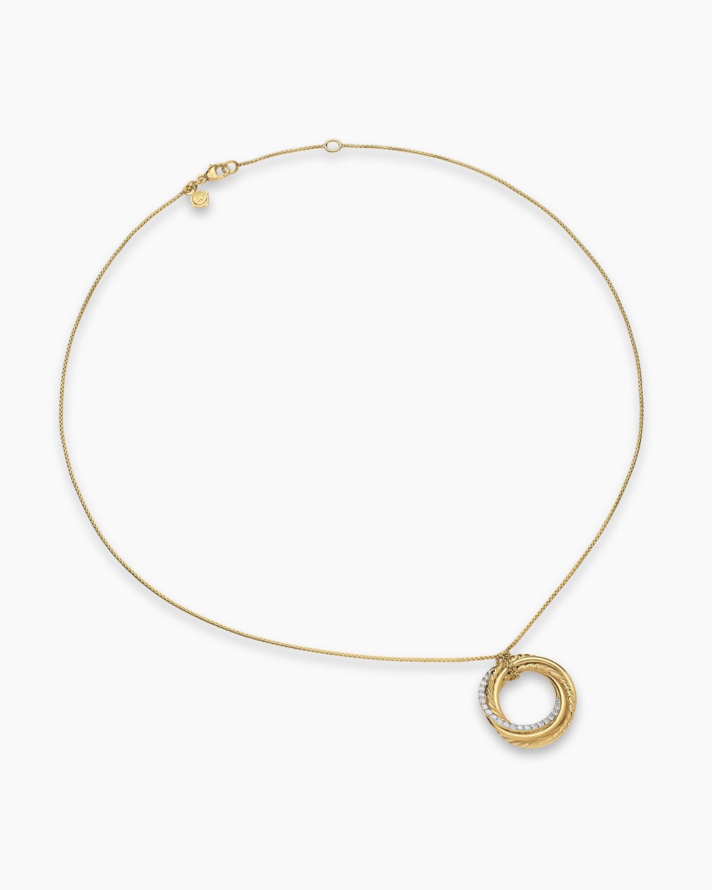 Womens Crossover Pendant Necklace in 18ct Yellow Gold with Diamonds, 21mm