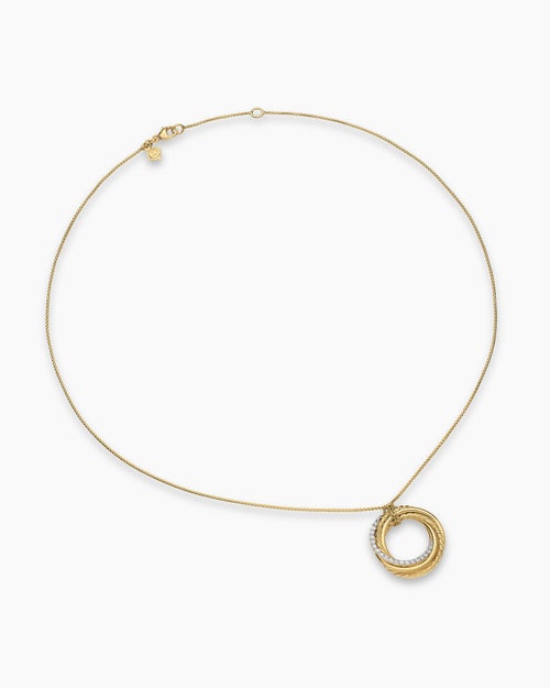 Womens Crossover Pendant Necklace in 18K Yellow Gold with Diamonds, 21mm