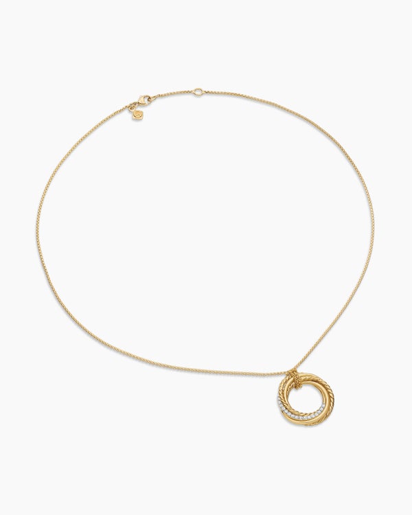 Crossover Pendant Necklace in 18K Yellow Gold with Diamonds, 21mm
