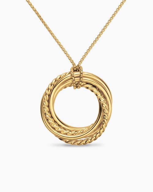 Womens Crossover Pendant Necklace in 18K Yellow Gold with Diamonds, 21mm