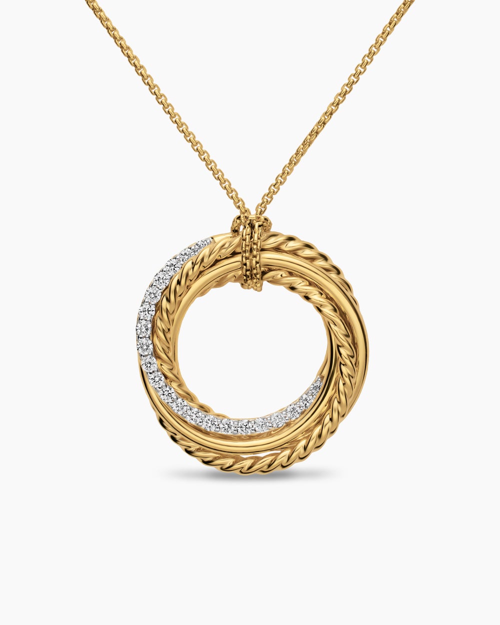 Womens Crossover Pendant Necklace in 18ct Yellow Gold with Diamonds, 21mm