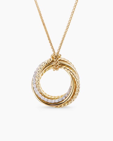 Crossover Pendant Necklace in 18K Yellow Gold with Diamonds, 21mm
