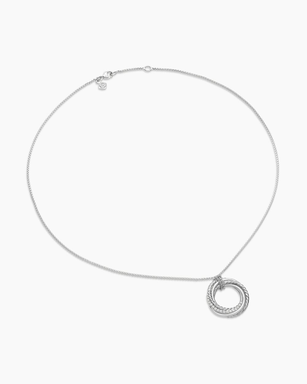 Womens Crossover Pendant Necklace in Sterling Silver with Diamonds, 21mm