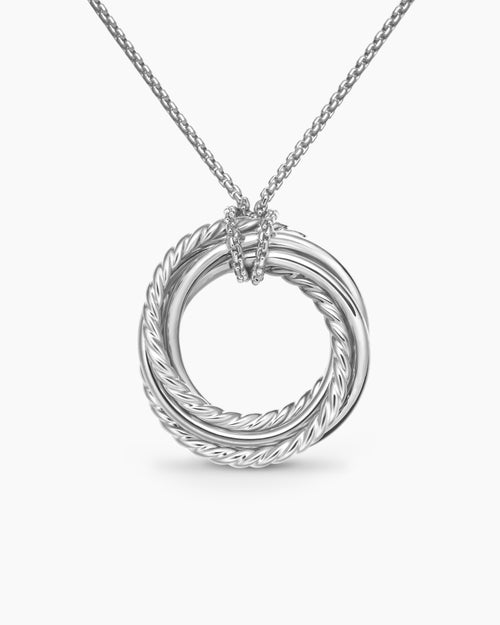 Womens Crossover Pendant Necklace in Sterling Silver with Diamonds, 21mm