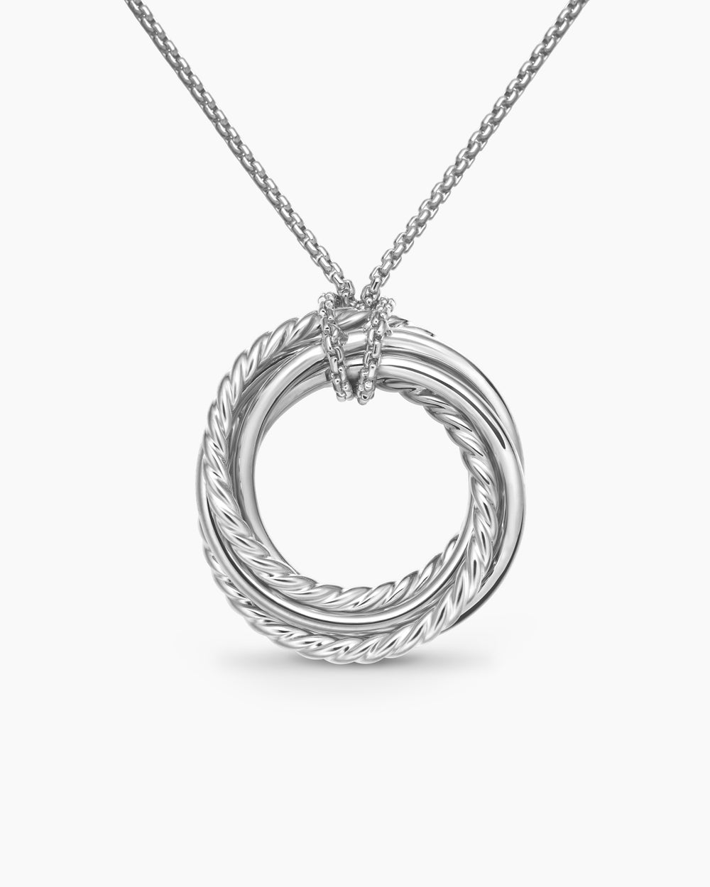 Womens Crossover Pendant Necklace in Sterling Silver with Diamonds, 21mm