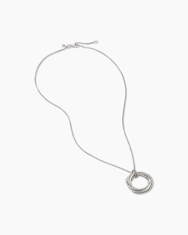 Crossover Pendant Necklace in Sterling Silver with Diamonds, 21mm