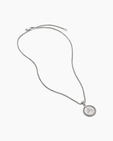 Initial Charm Necklace in Sterling Silver with Diamond A