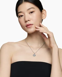 Initial Charm Necklace in Sterling Silver with Diamond A