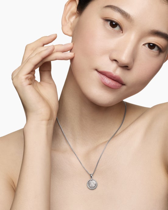 Initial Charm Necklace in Sterling Silver with Diamond A