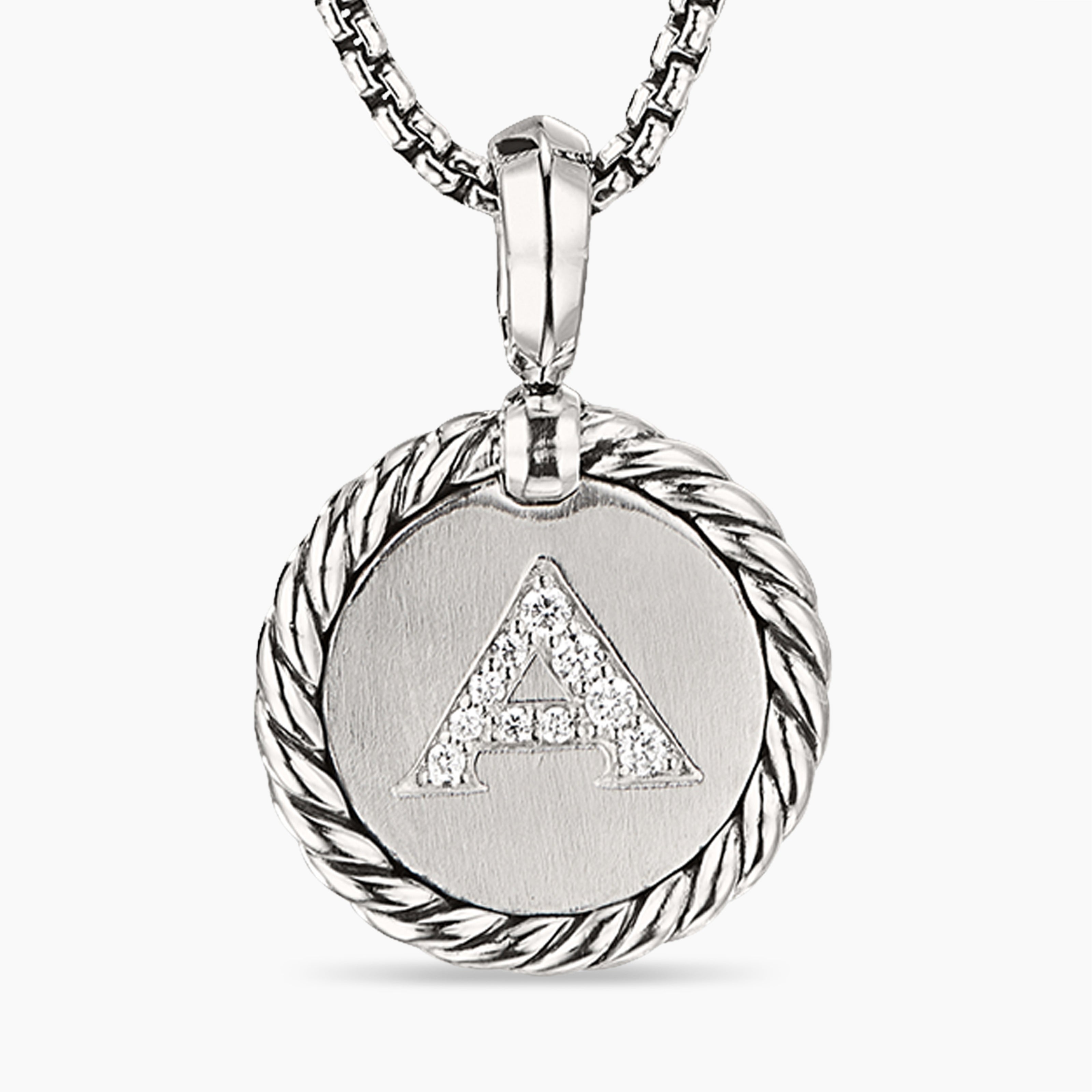 Initial Charm Necklace in Sterling Silver with Diamond A | David