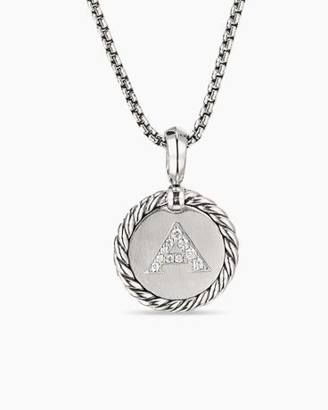 Initial Charm Necklace in Sterling Silver with Diamond A