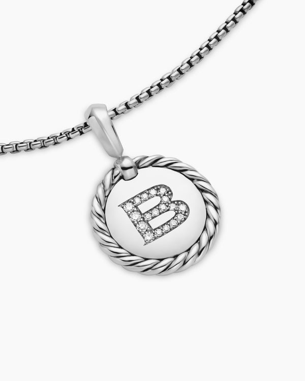 Initial Charm Necklace in Sterling Silver with Diamond B
