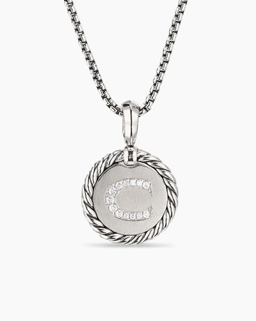 Initial Charm Necklace in Sterling Silver with Diamond C
