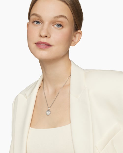 Womens Initial Charm Necklace in Sterling Silver with Diamond D