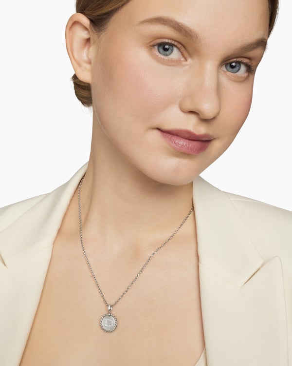 Initial Charm Necklace in Sterling Silver with Diamond D