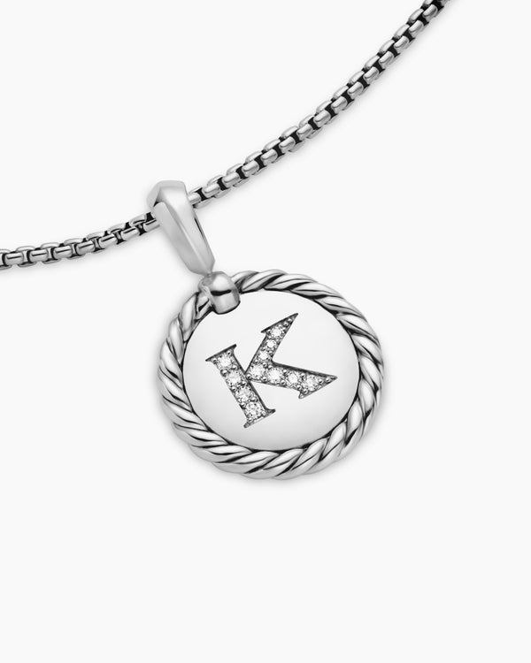 Initial Charm Necklace in Sterling Silver with Diamond K