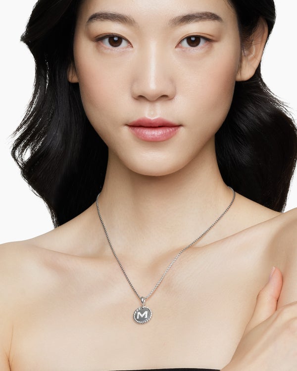 Initial Charm Necklace in Sterling Silver with Diamond M