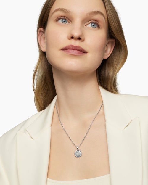 Womens Initial Charm Necklace in Sterling Silver with Diamond T