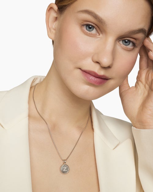 Womens Initial Charm Necklace in Sterling Silver with Diamond Z