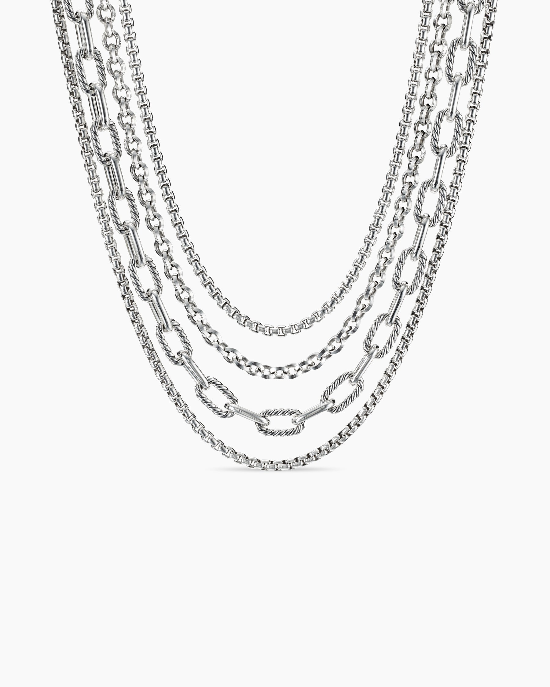 NNG110 HAND WOVEN STERLING SILVER CHAIN FRINGE LONG BIB — SIMON