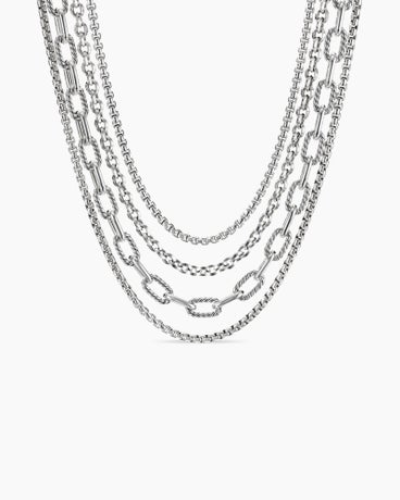 Four Row Mixed Chain Bib Necklace in Sterling Silver
