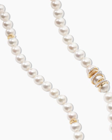 Helena Pearl Strand Necklace in 18K Yellow Gold with Pearls and Diamonds, 9mm