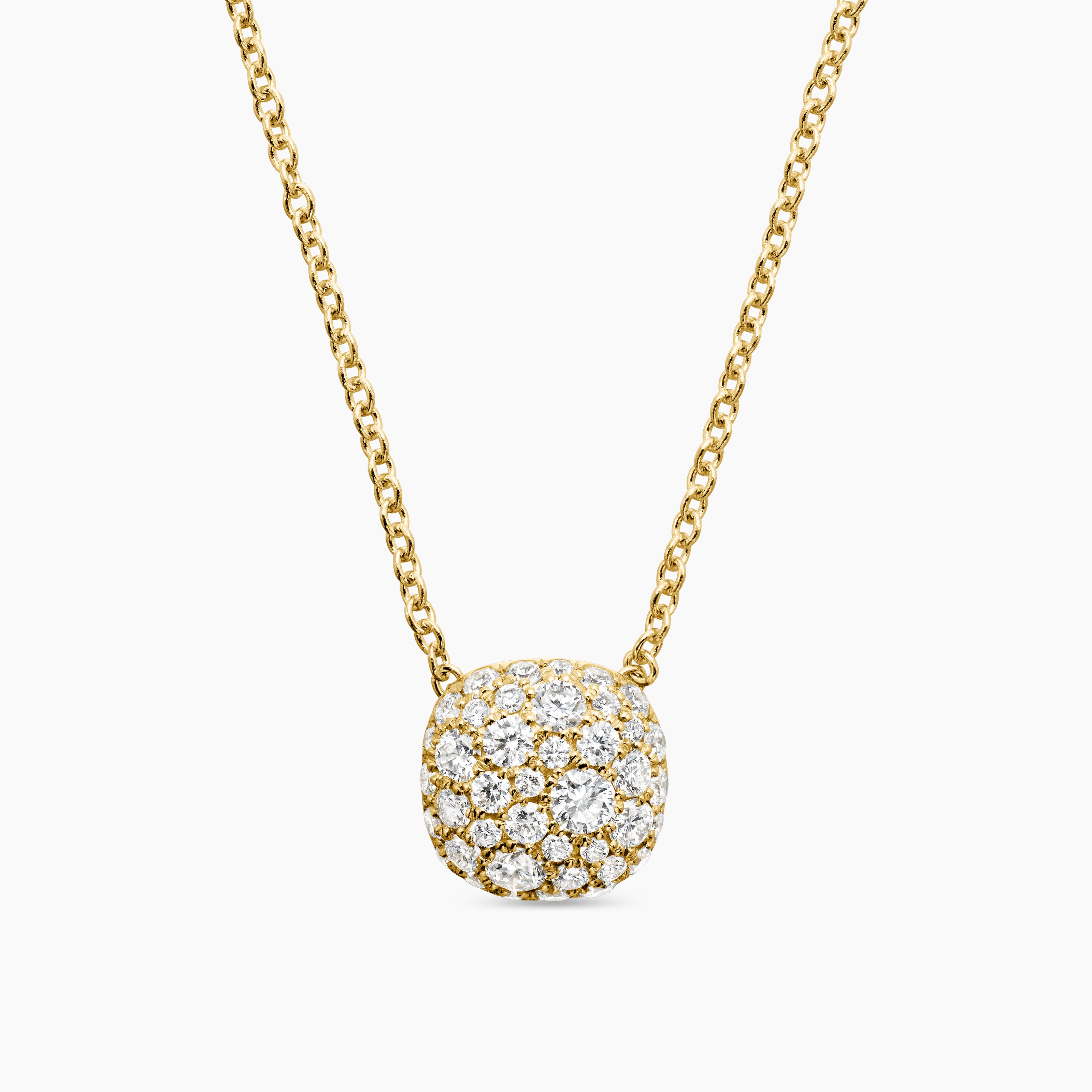 Womens Cushion Pendant Necklace in 18K Yellow Gold with Diamonds, 8mm