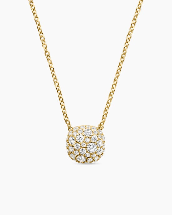 Cushion Pendant Necklace in 18K Yellow Gold with Diamonds, 8mm