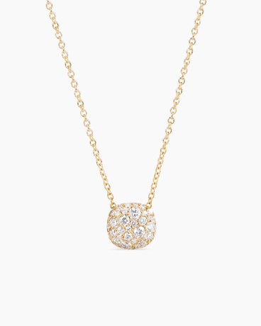 Cushion Pendant Necklace in 18K Yellow Gold with Diamonds, 8mm