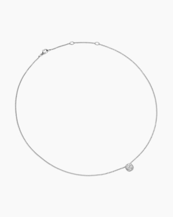 Cushion Pendant Necklace in 18K White Gold with Diamonds, 8mm