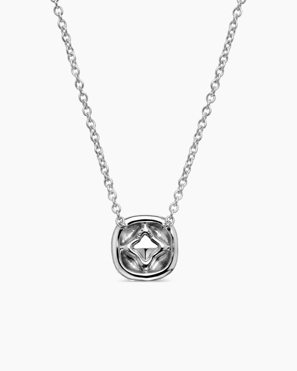 Cushion Pendant Necklace in 18K White Gold with Diamonds, 8mm