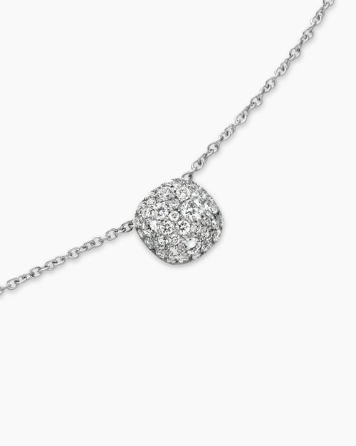 Womens Cushion Pendant Necklace in 18K White Gold with Diamonds, 8mm