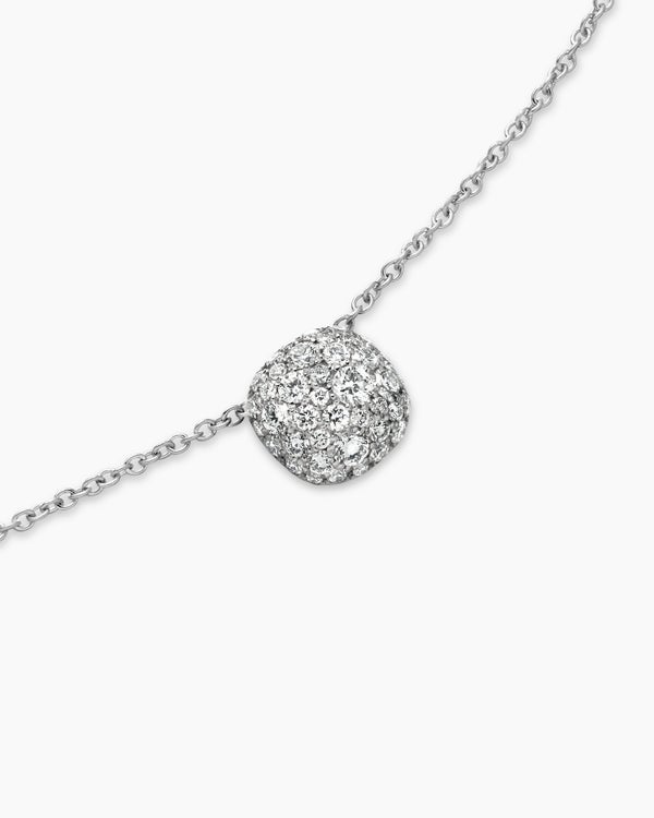 Cushion Pendant Necklace in 18K White Gold with Diamonds, 8mm