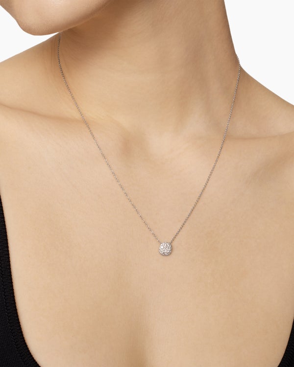 Cushion Pendant Necklace in 18K White Gold with Diamonds, 8mm