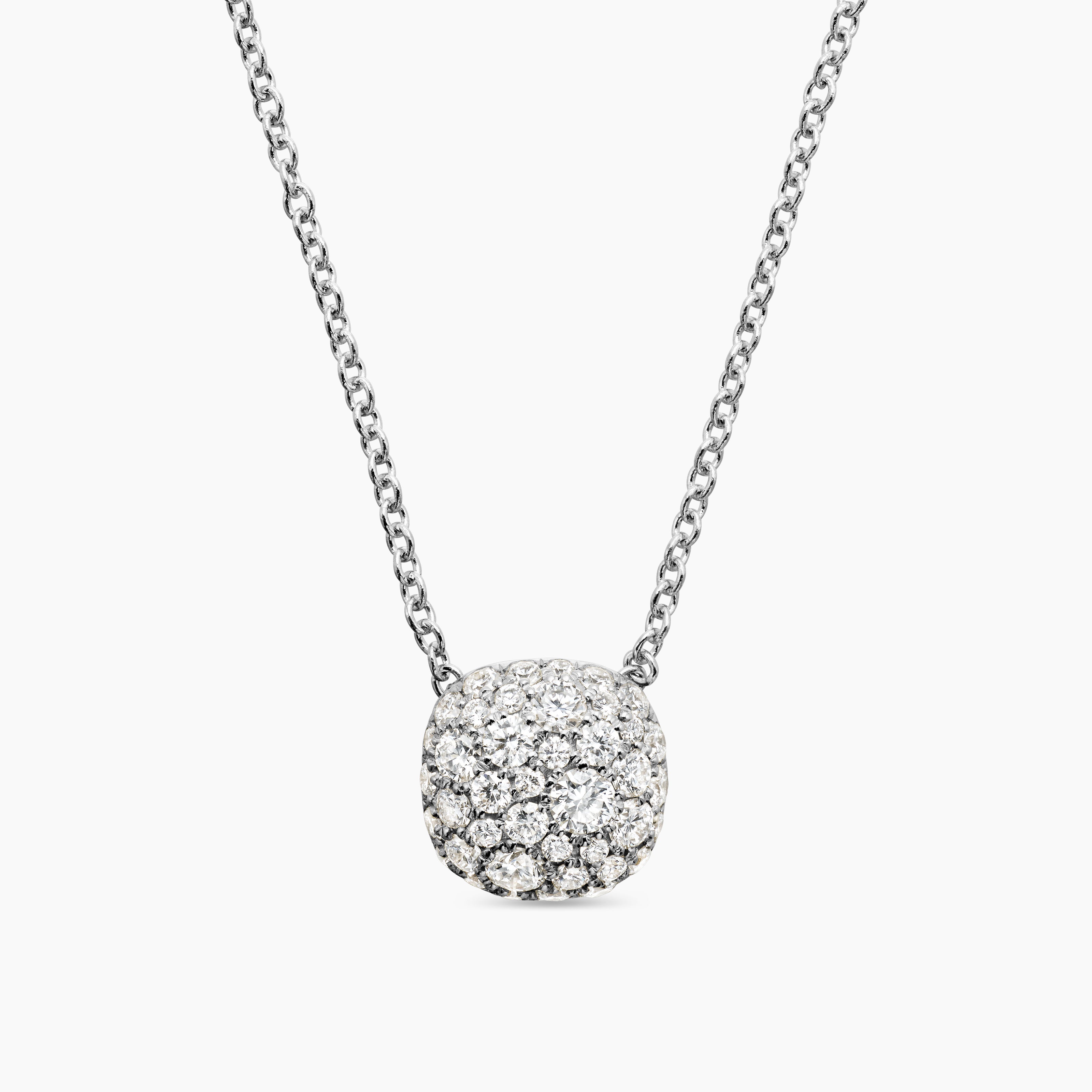 Womens Cushion Pendant Necklace in 18K White Gold with Diamonds, 8mm