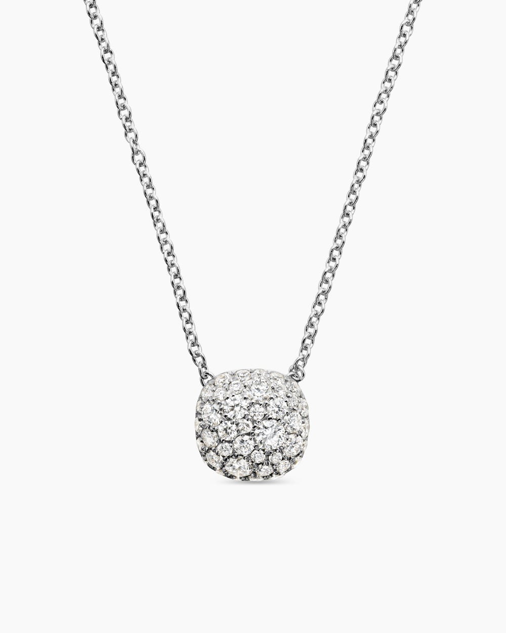 Womens Cushion Pendant Necklace in 18K White Gold with Diamonds, 8mm