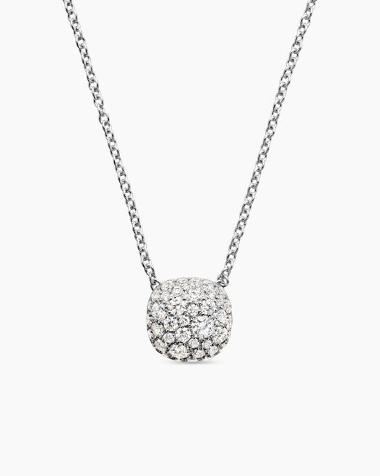 Cushion Pendant Necklace in 18ct White Gold with Diamonds, 8mm