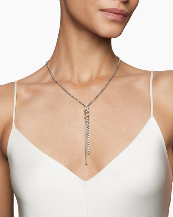 Helena Y Necklace in Sterling Silver with 18K Yellow Gold with Diamonds