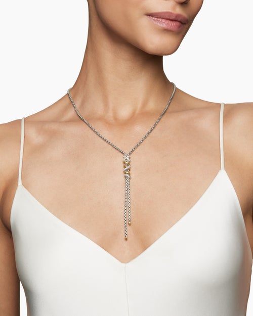 Womens Helena Y Necklace in Sterling Silver with 18K Yellow Gold with Diamonds