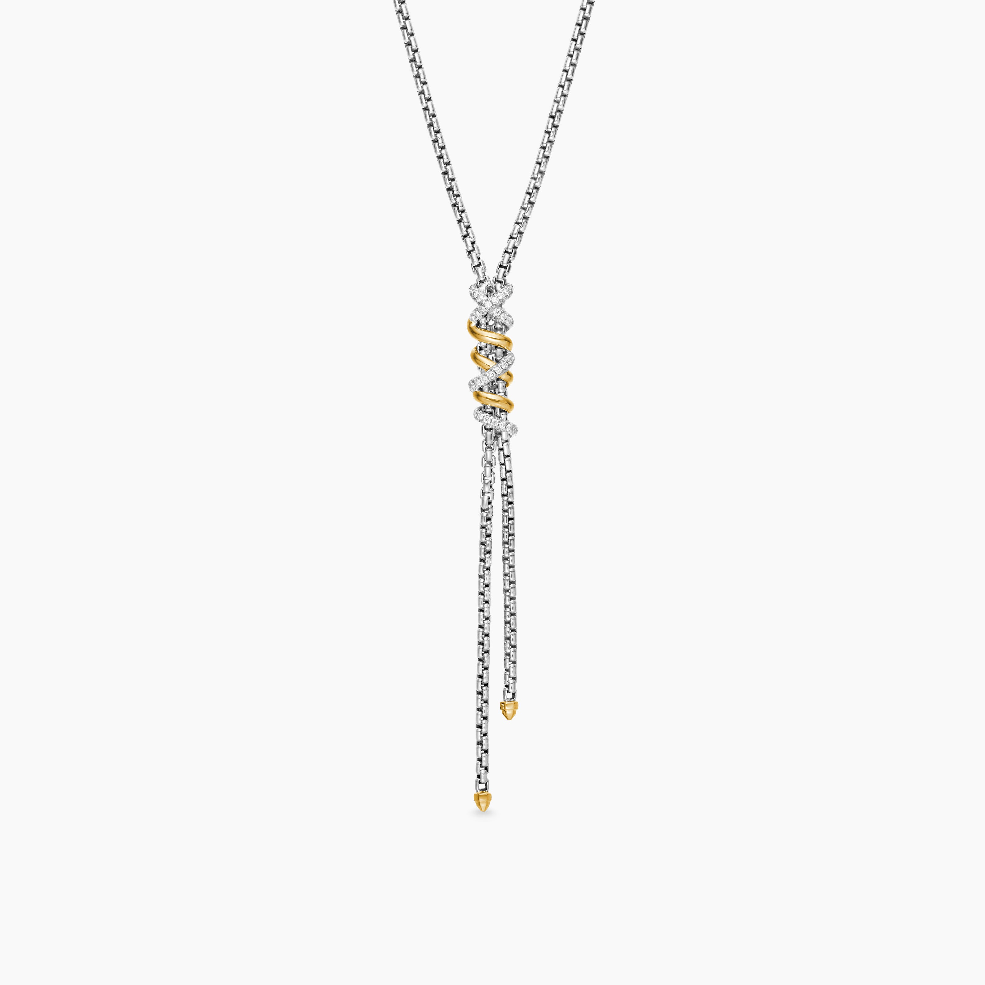 Womens Helena Y Necklace in Sterling Silver with 18K Yellow Gold with Diamonds