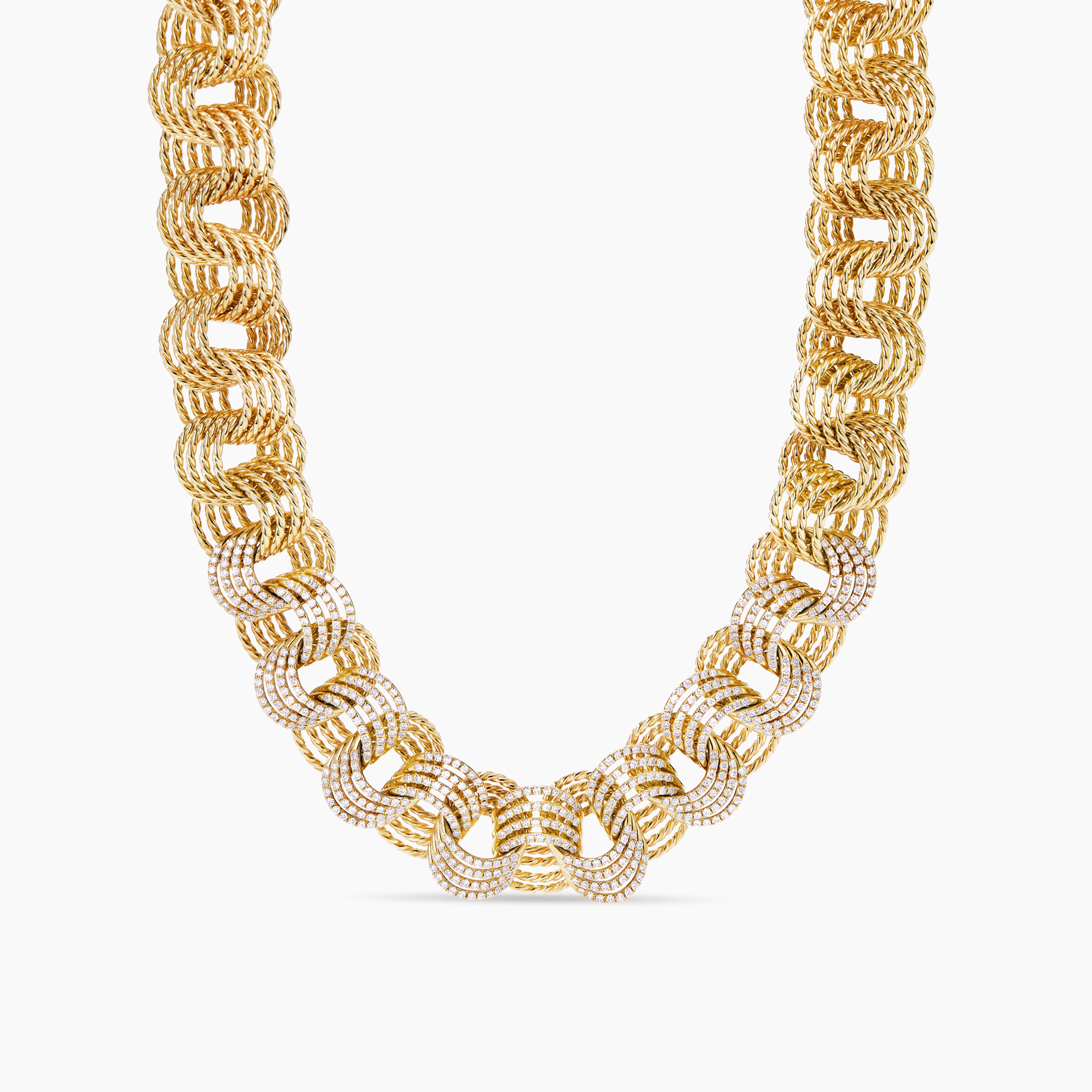 Womens DY Origami Linked Necklace in 18K Yellow Gold with Diamonds, 16mm