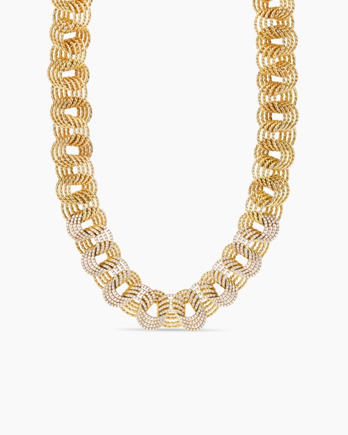 Womens DY Origami Linked Necklace in 18K Yellow Gold with Diamonds, 16mm