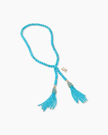 Helena Tassel Necklace with 18K Yellow Gold, Turquoise and Diamonds