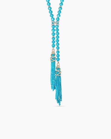 Helena Tassel Necklace with 18K Yellow Gold, Turquoise and Diamonds