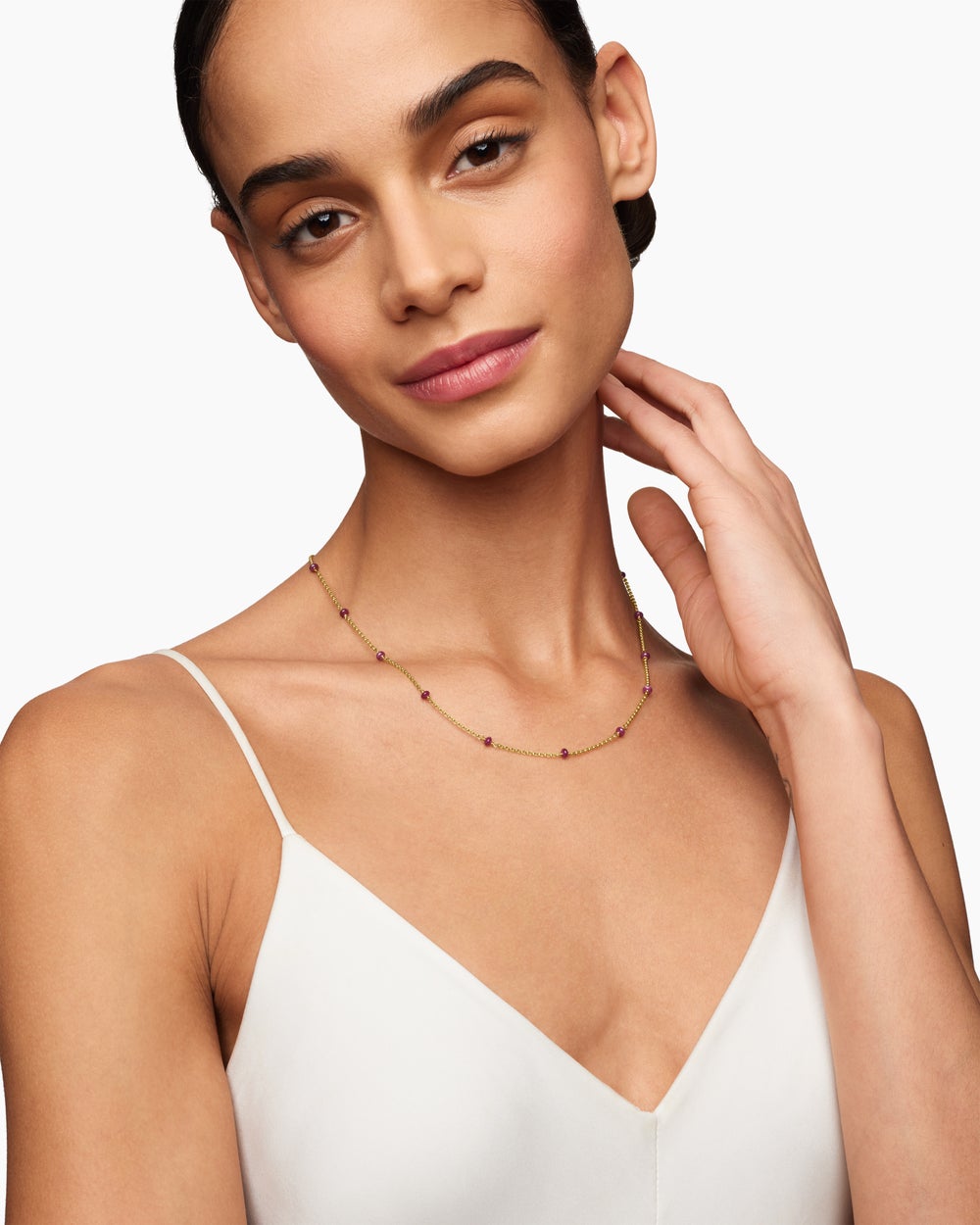 Womens Cable Collectibles Bead and Chain Necklace in 18K Yellow Gold, 3.5mm