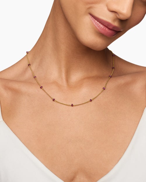 Womens Cable Collectibles® Bead and Chain Necklace in 18K Yellow Gold with Rubies, 3.5mm