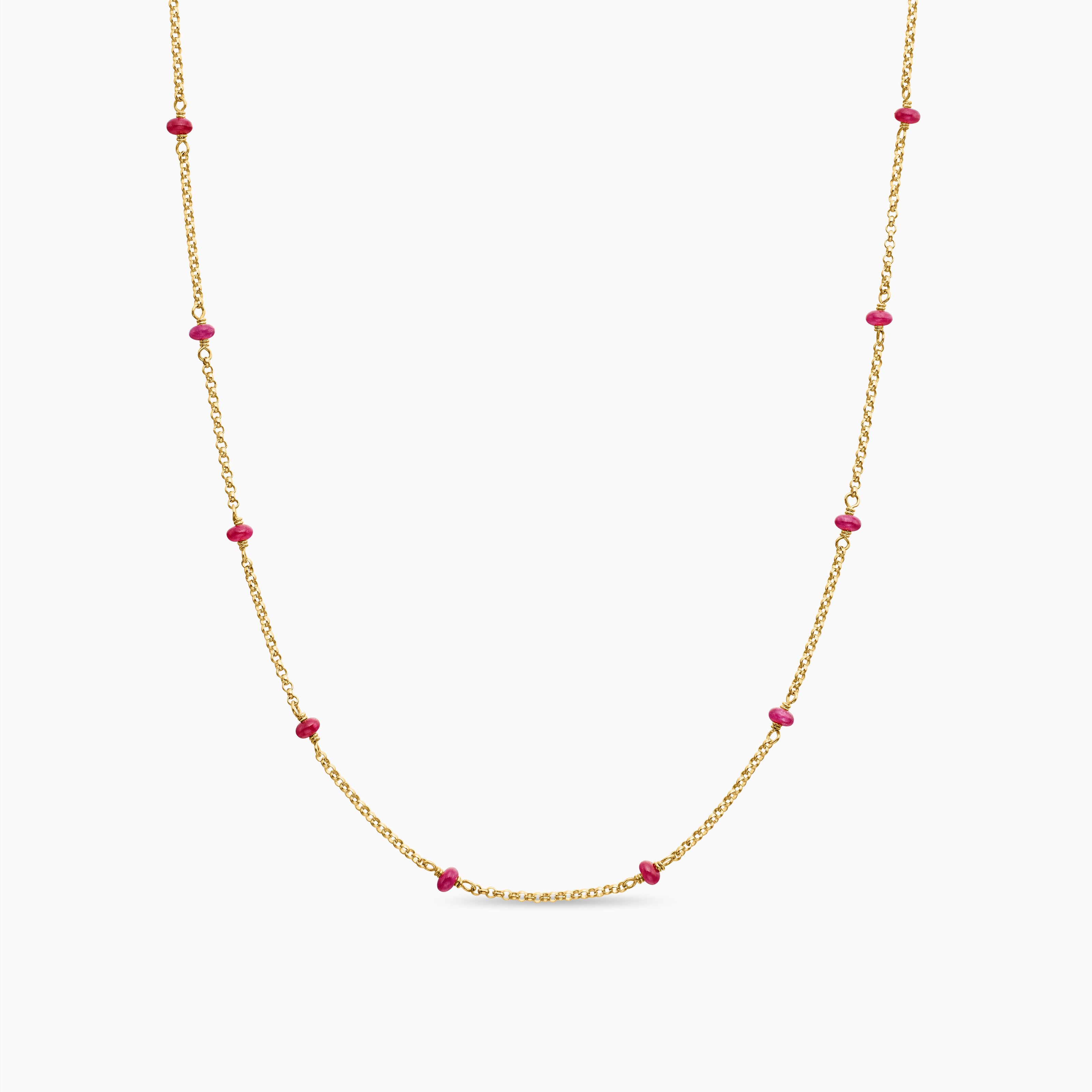 Womens Cable Collectibles Bead and Chain Necklace in 18K Yellow Gold, 3.5mm