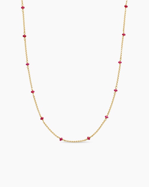 Womens Cable Collectibles Bead and Chain Necklace in 18K Yellow Gold, 3.5mm